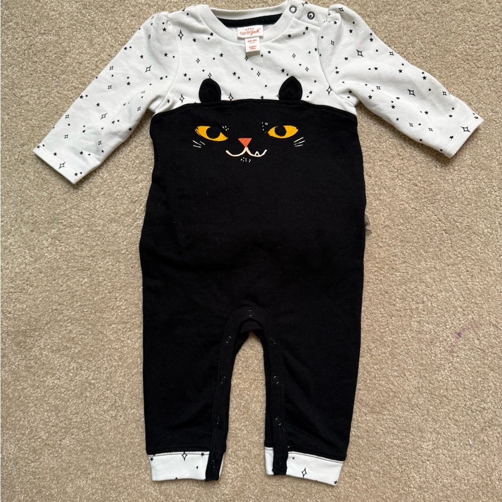 Cat & Jack Baby Girl Black and White Cat Bodysuit Ruffles Halloween NWOT